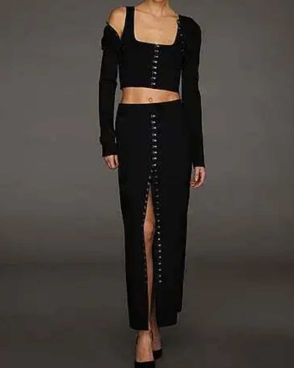 Victoria's Secret Black Button-Front Maxi Skirt with High Slit